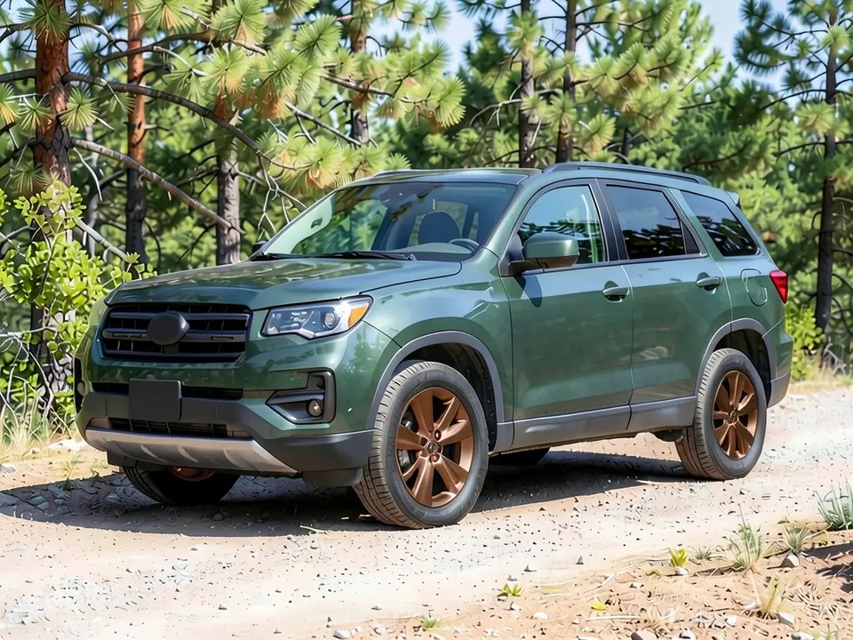AI-drawn sample: the same green SUV on bronze-colored wheels