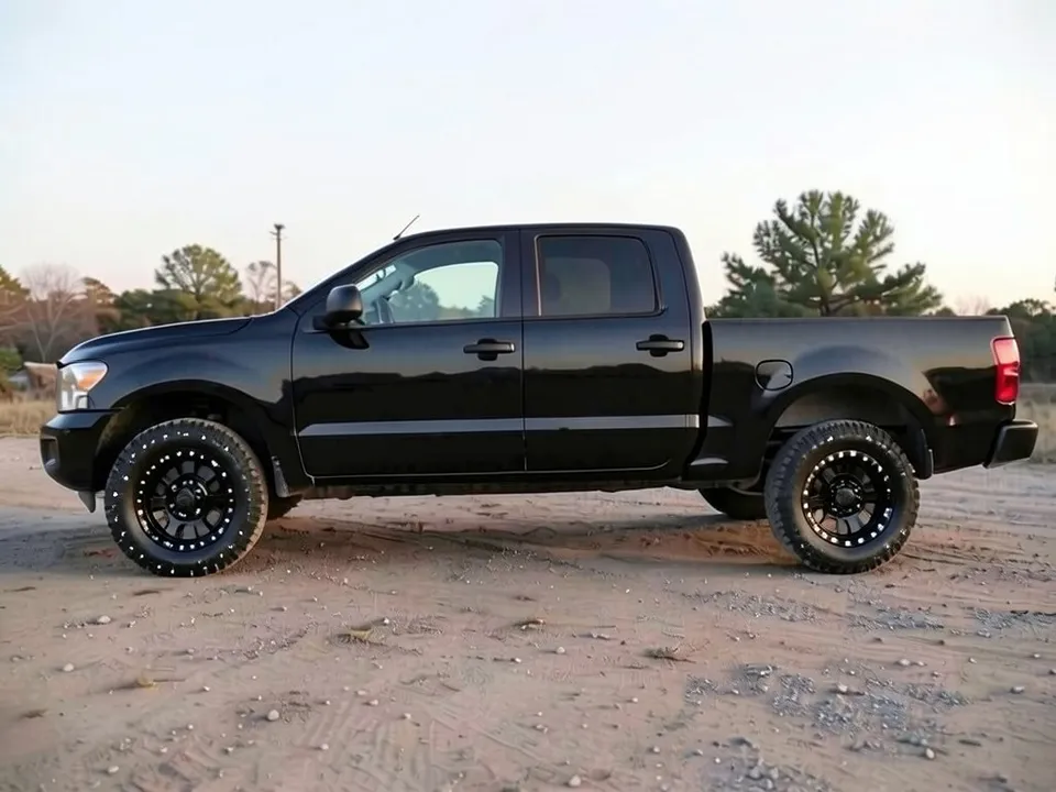 AI-drawn sample: the same pickup on black beadlock wheels with a ring of silver bolts