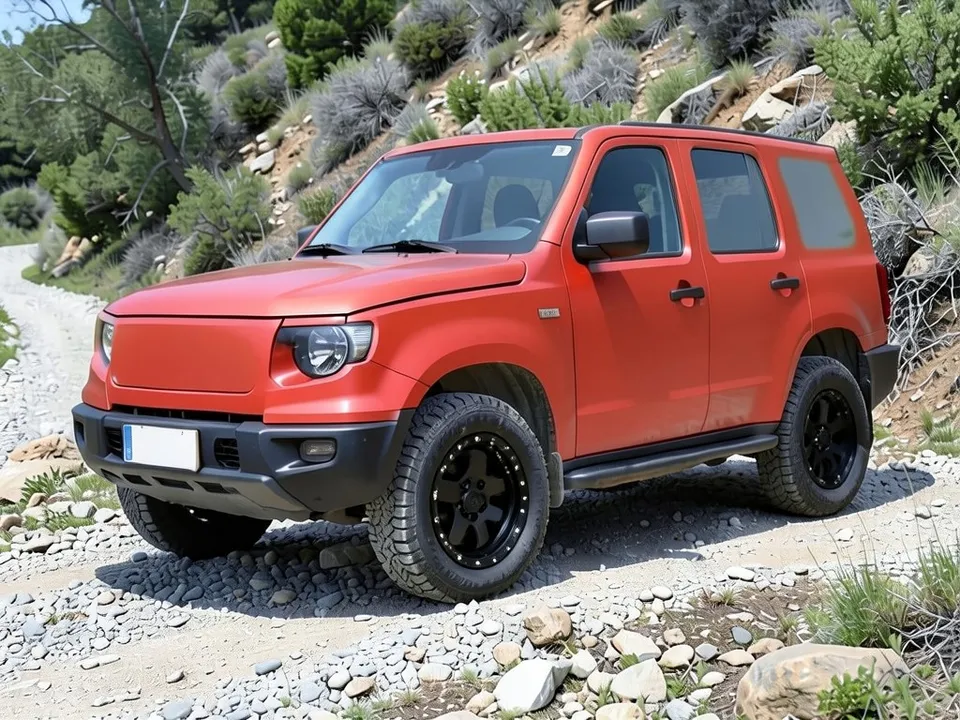AI-drawn sample: the same SUV on matte black beadlock wheels