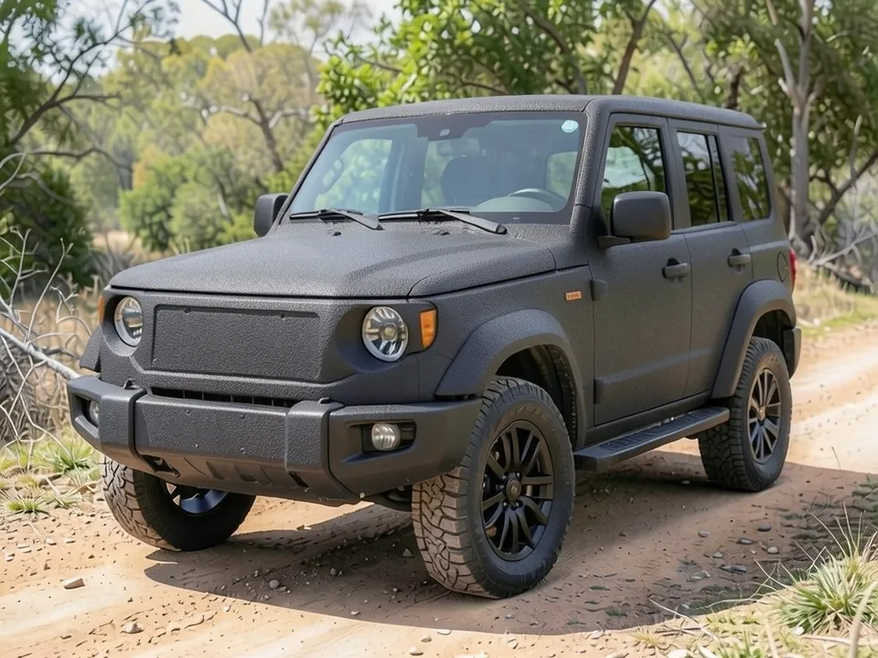 AI-drawn sample: the same SUV coated in dark charcoal textured bedliner