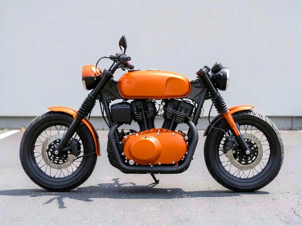 AI-drawn sample: the same motorcycle with a bright orange tank