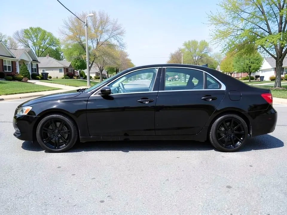 AI-generated sample: the same black sedan with gloss black 5-spoke rims