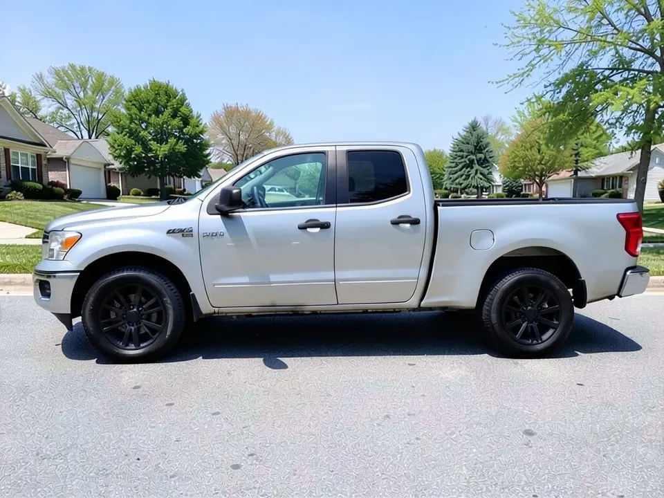 AI-generated sample: the same silver pickup with matte black off-road rims