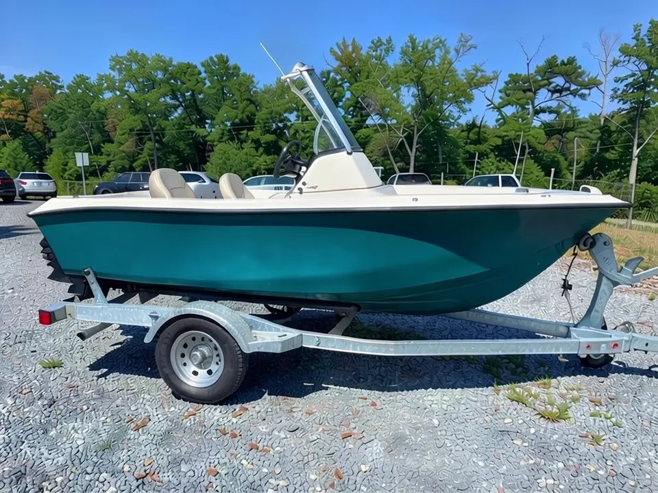 AI-drawn sample: the same boat with a dark teal hull and a white deck