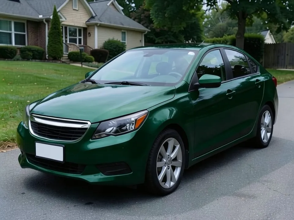 AI-drawn sample: the same sedan in a dark British racing green