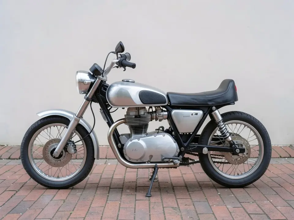 AI-drawn sample: the same motorcycle with a short black solo seat with a raised hump