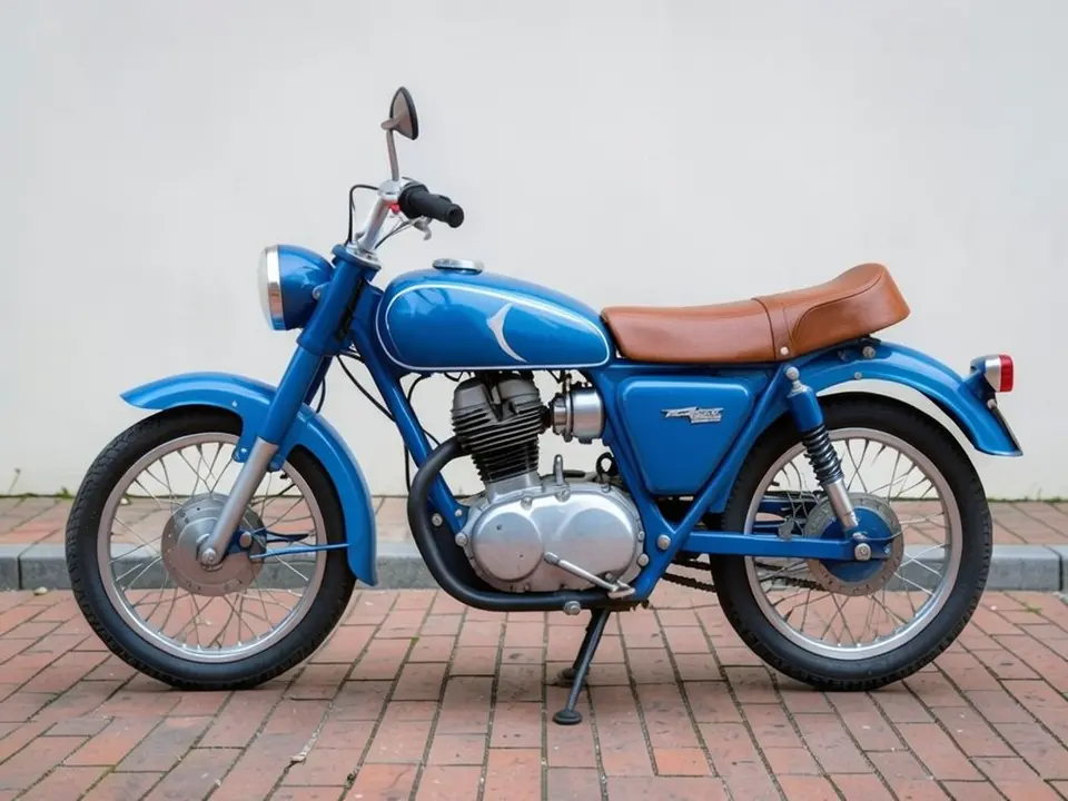 AI-drawn sample: the same motorcycle with a brown leather solo-style seat with a raised hump