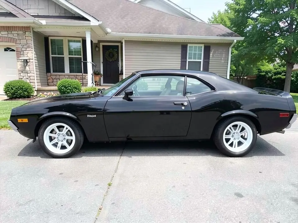 AI-drawn sample: the same black coupe on gloss white wheels