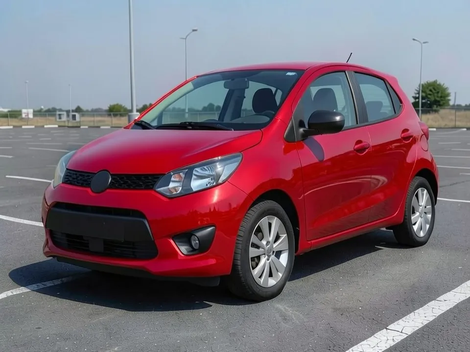 AI-drawn sample: the same hatchback in glossy red paint