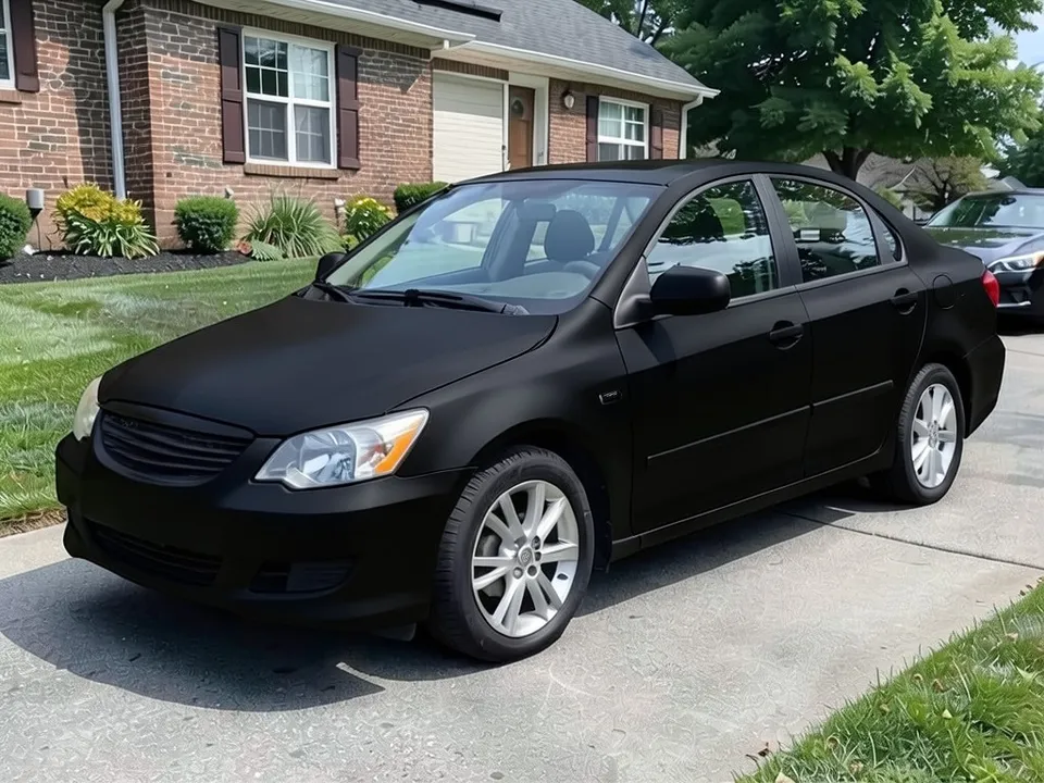 AI-drawn sample: the same sedan in a matte black wrap