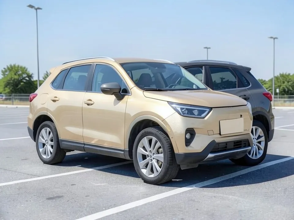 AI-drawn sample: the same SUV in champagne gold metallic paint