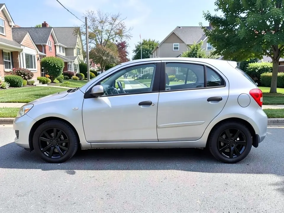 AI-drawn sample: the same silver hatchback on gloss black wheels