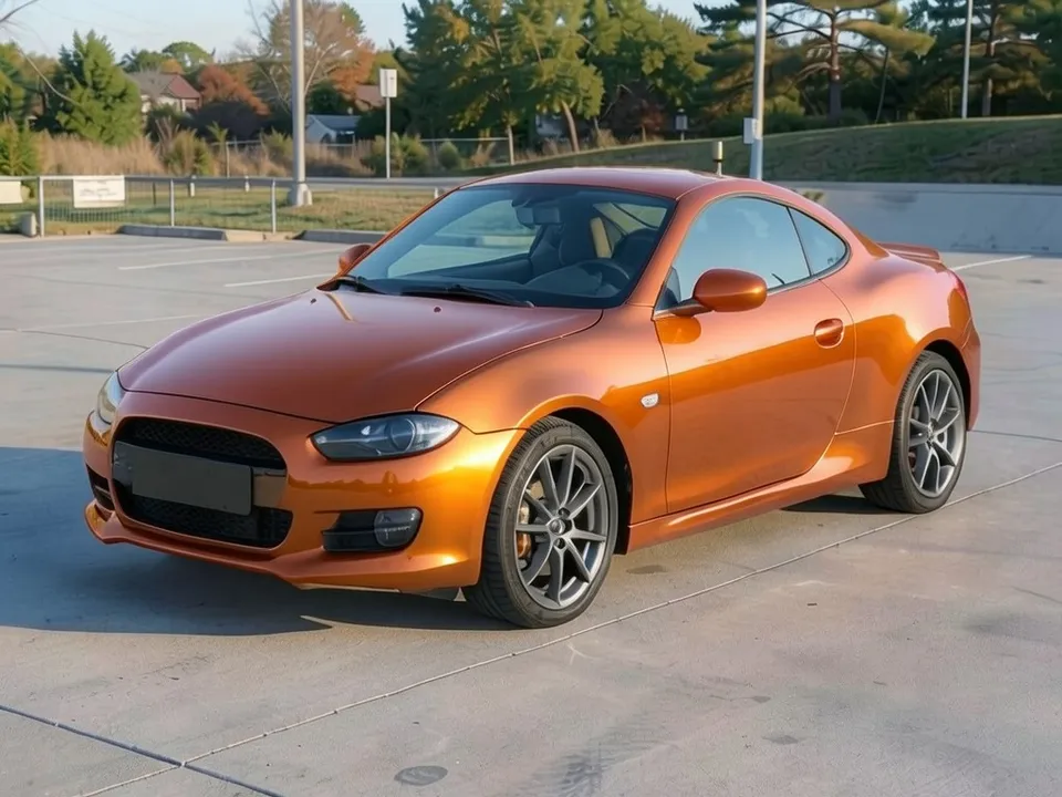 AI-drawn sample: the same coupe in metallic copper paint