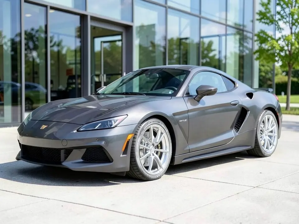 AI-drawn sample: the same gray coupe on polished silver wheels
