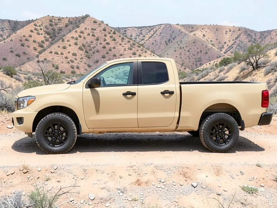 AI-drawn sample: the same midsize pickup in a flat desert tan