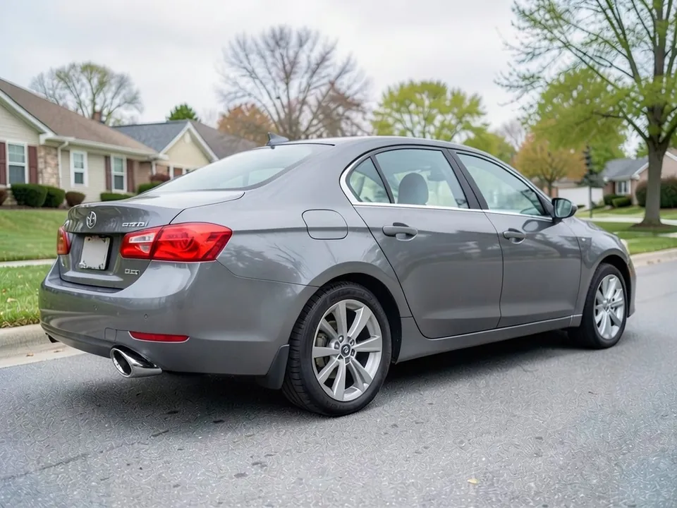 AI-generated sample: the same gray sedan with a polished chrome exhaust tip