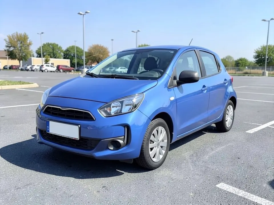 AI-drawn sample: a blue compact hatchback in a parking lot