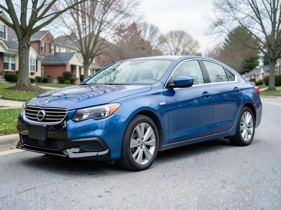 AI-generated sample: the same blue sedan with a thin black front lip under the bumper
