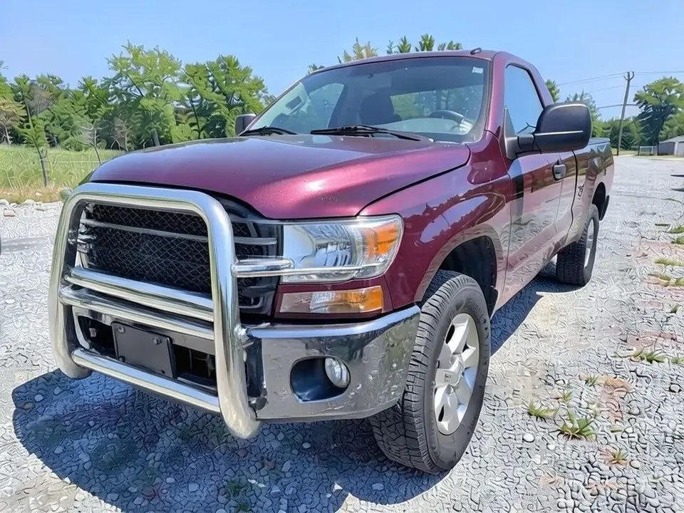 AI-drawn sample: the same pickup with a polished stainless grille guard and headlight hoop