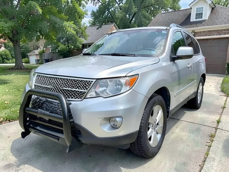 AI-drawn sample: the same SUV with a black tubular bull bar and skid plate across the front bumper