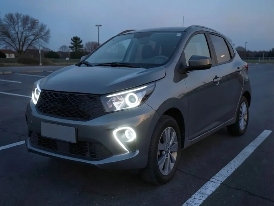 AI-drawn sample: the same crossover with glowing white halo rings in the headlights