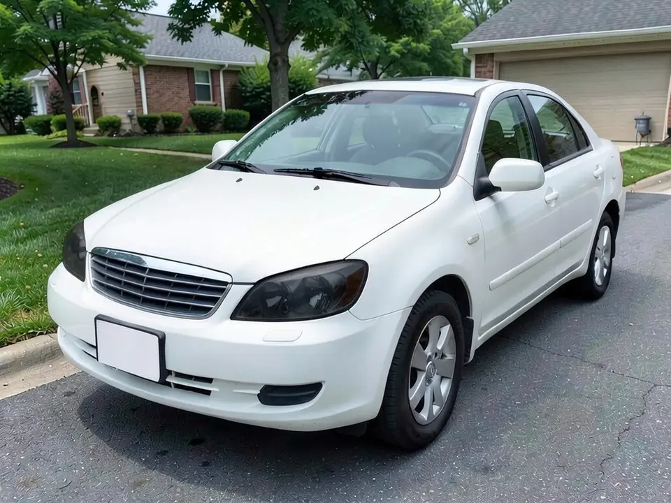 AI-drawn sample: the same white sedan with both headlights darkened to a near-black smoked tint