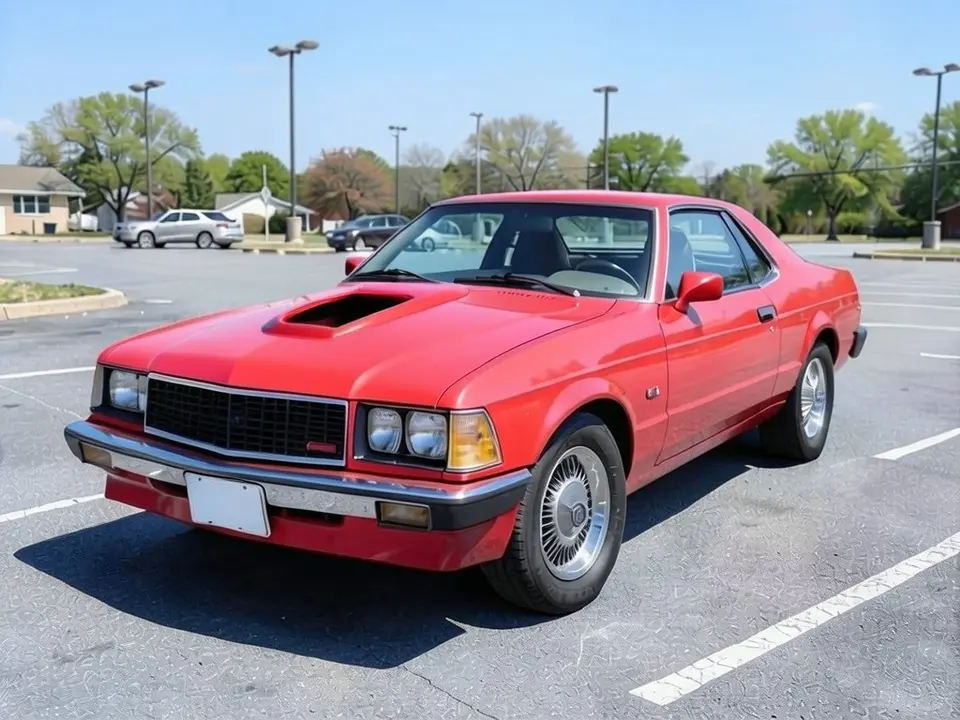 AI-drawn sample: the same coupe with a red center hood scoop facing forward