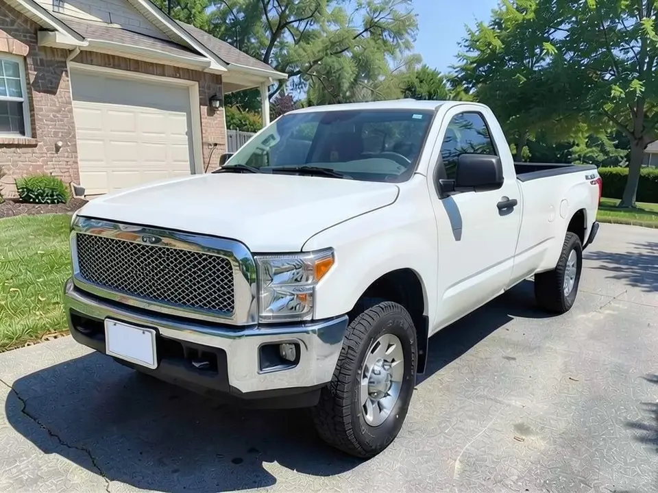 AI-drawn sample: a white pickup truck in a driveway seen from a front corner