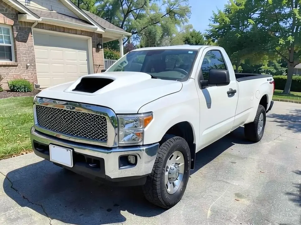 AI-drawn sample: the same pickup with a raised white scoop on the hood