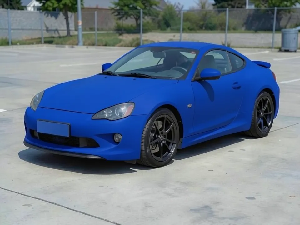 AI-drawn sample: the same coupe in a matte royal blue finish