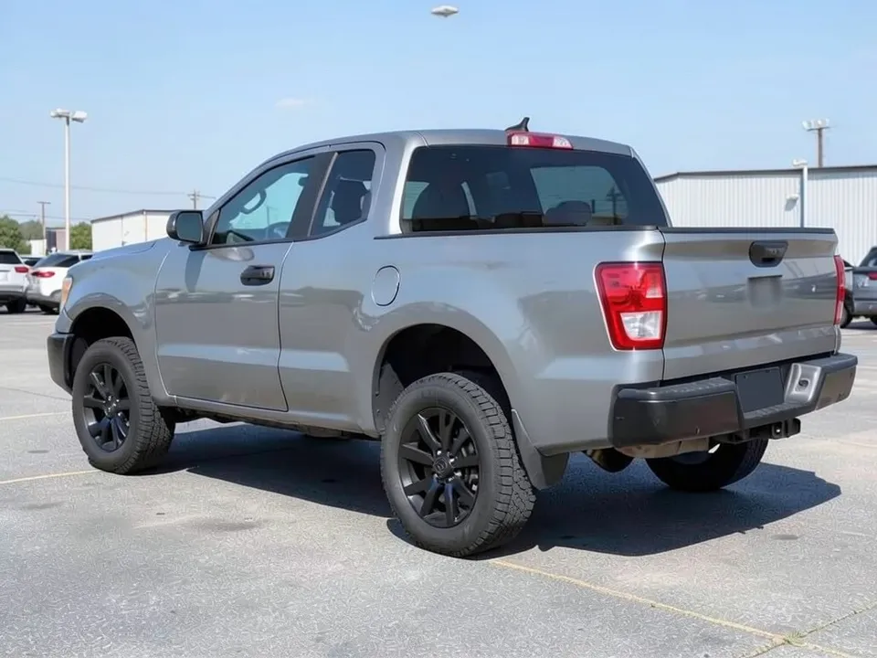 AI-drawn sample: a plain silver mid-size pickup with black wheels in a parking lot, seen from the rear