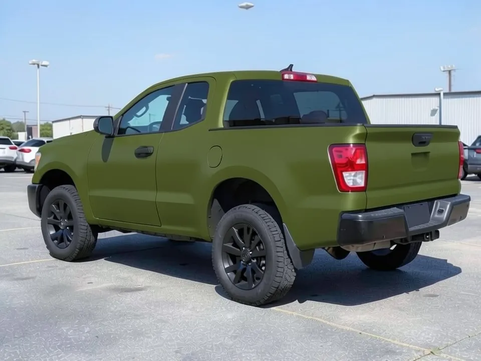 AI-drawn sample: the same pickup in a matte olive green wrap