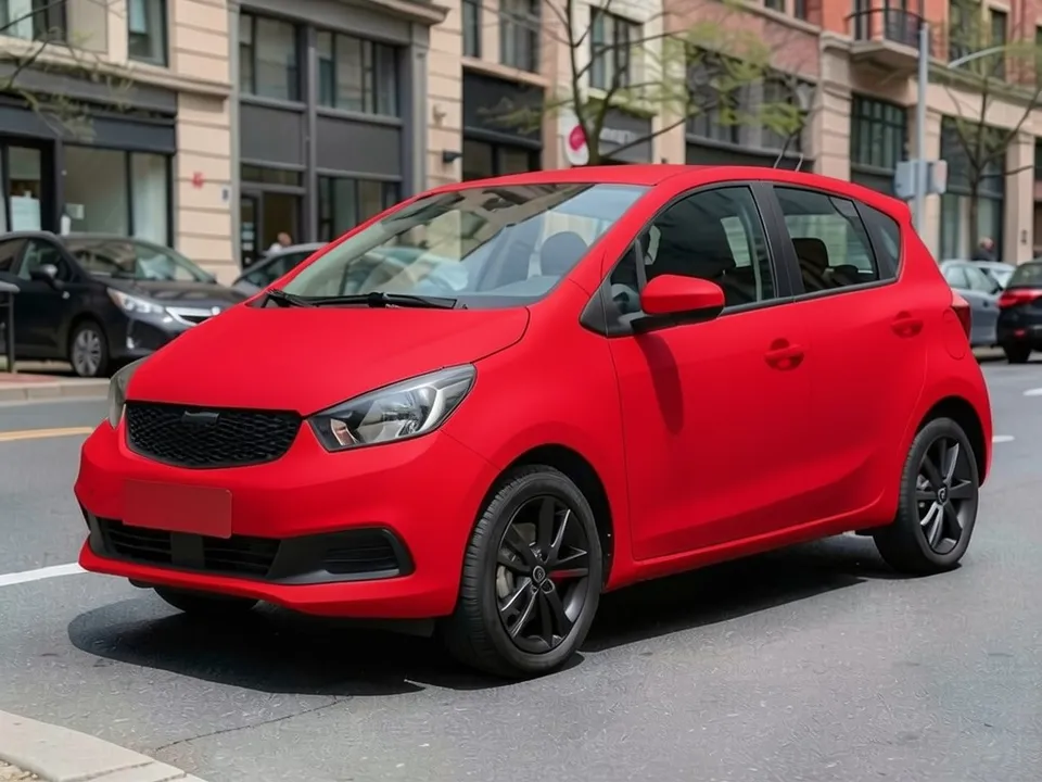 AI-drawn sample: the same hatchback in a bright matte red finish