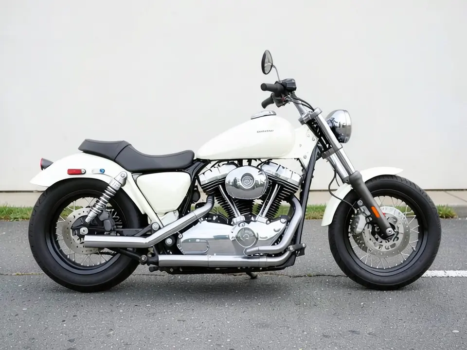 AI-drawn sample: the same cruiser with pearl white paint on the tank and rear fender