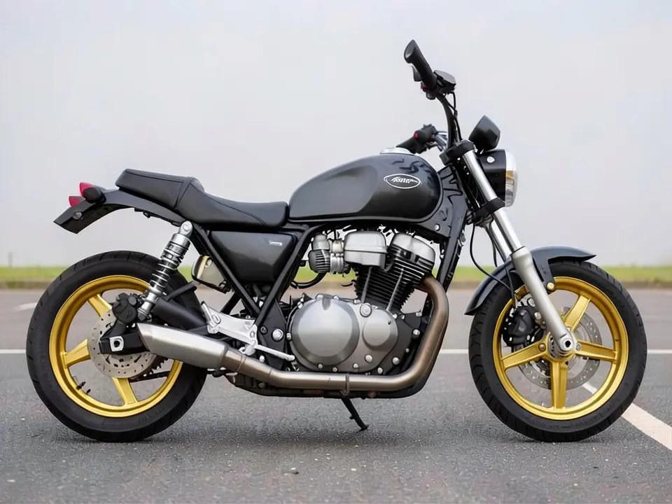 AI-drawn sample: the same motorcycle with gold wheels