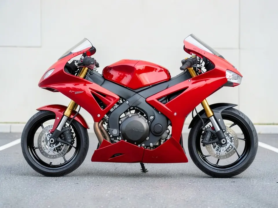 AI-drawn sample: the same sport bike with gloss black wheels