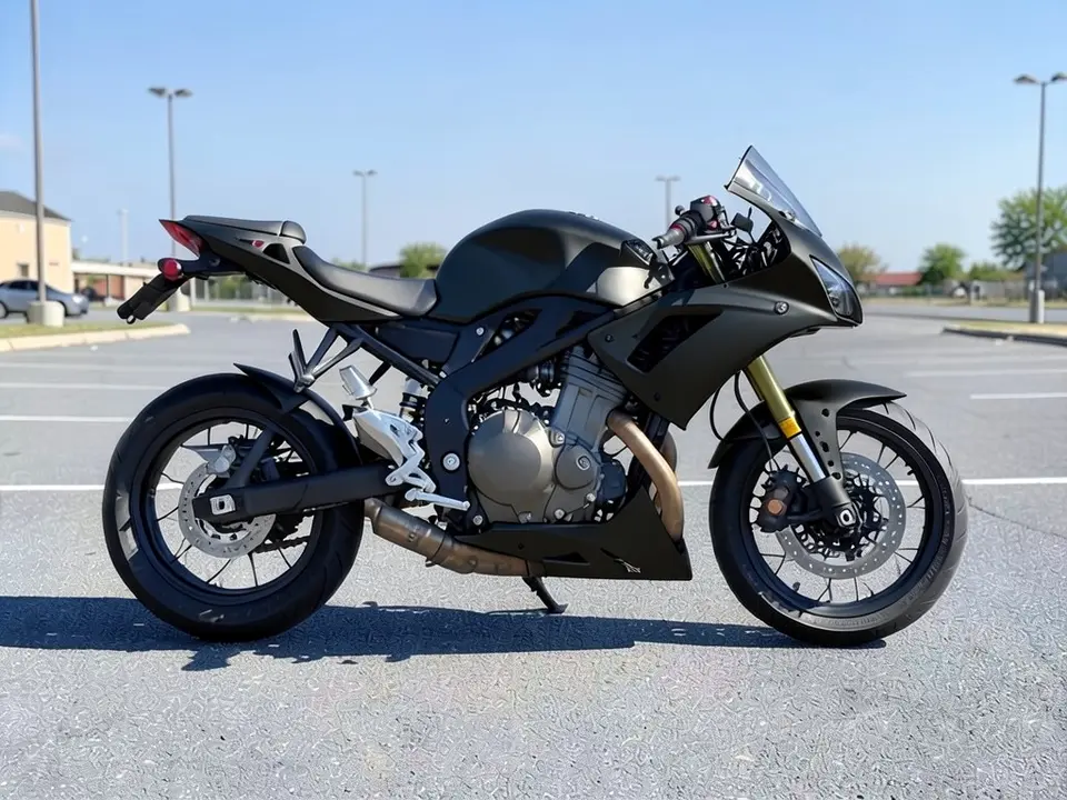 AI-generated sample: a sport bike with matte black fairings and tank
