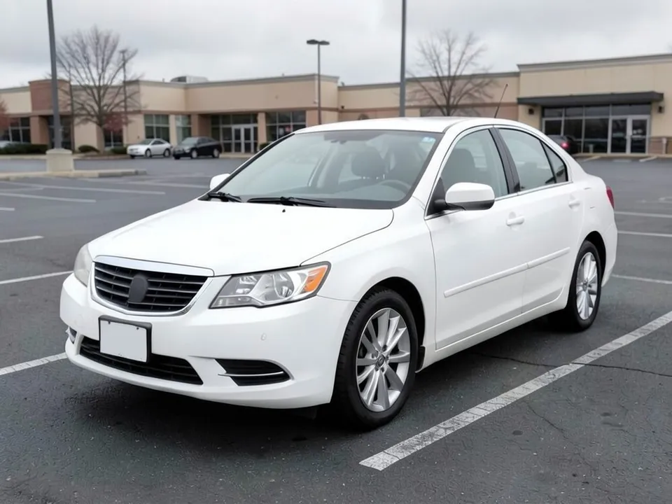 AI-drawn sample: a white four-door sedan with chrome trim in a parking lot