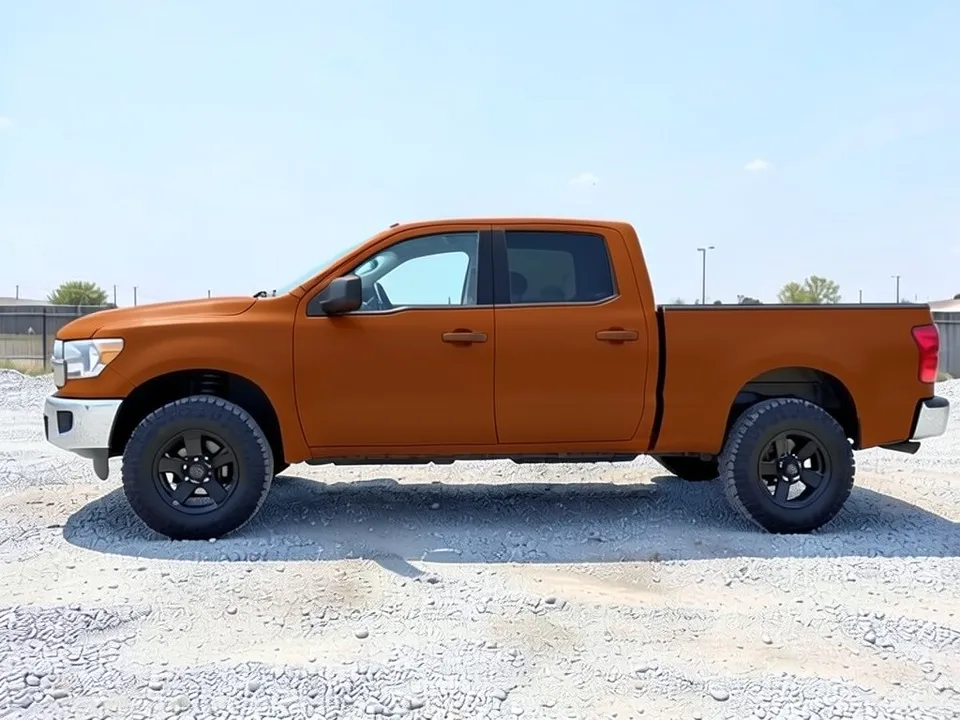 AI-drawn sample: the same pickup in a matte burnt orange wrap
