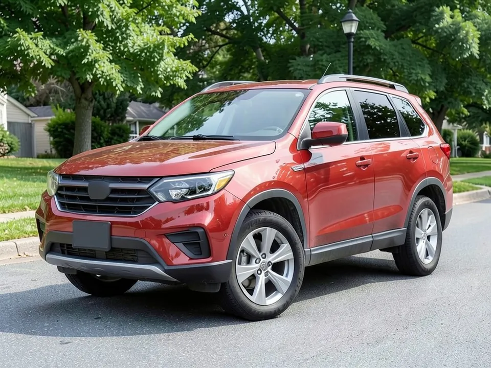 AI-drawn sample: a red compact SUV on a street with trees