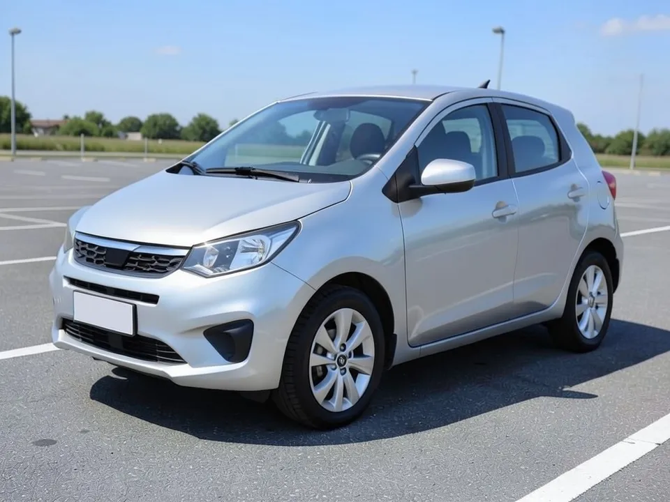 AI-drawn sample: a plain silver five-door compact hatchback with silver wheels in a parking lot