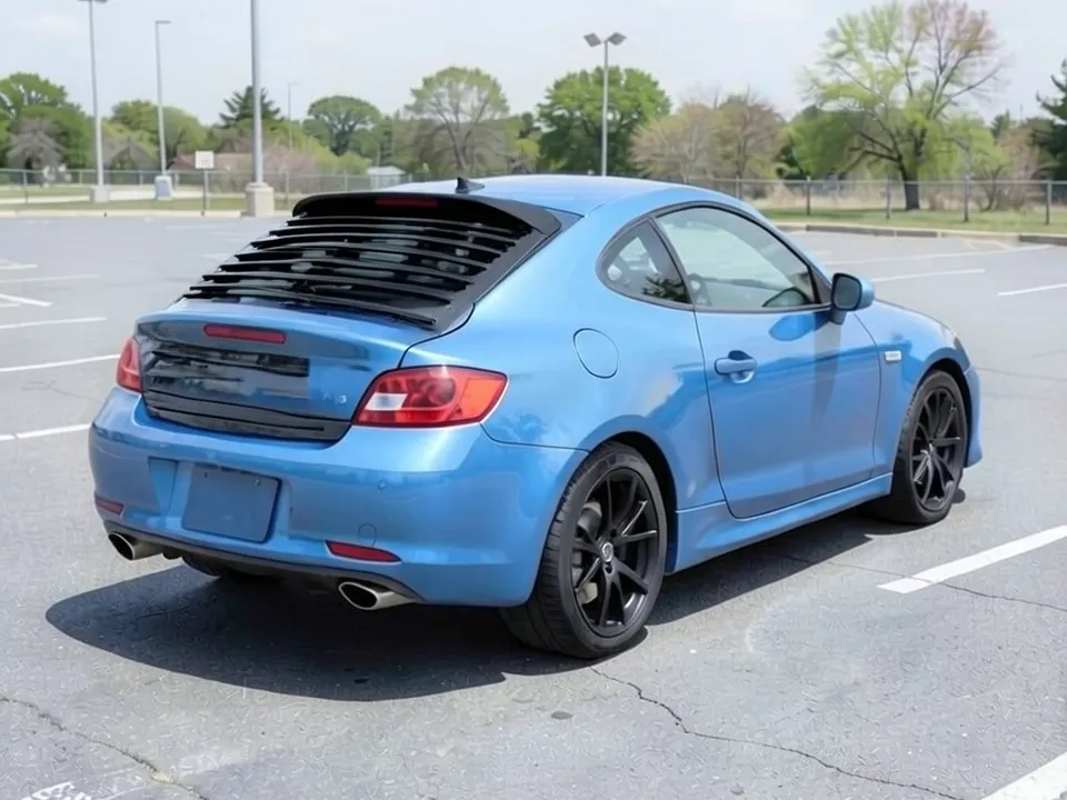 AI-drawn sample: the same coupe with black louvers over the rear window