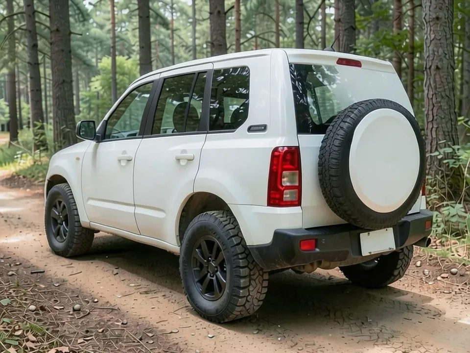 AI-drawn sample: the same SUV with a spare tire and a white hard-shell cover on the rear door