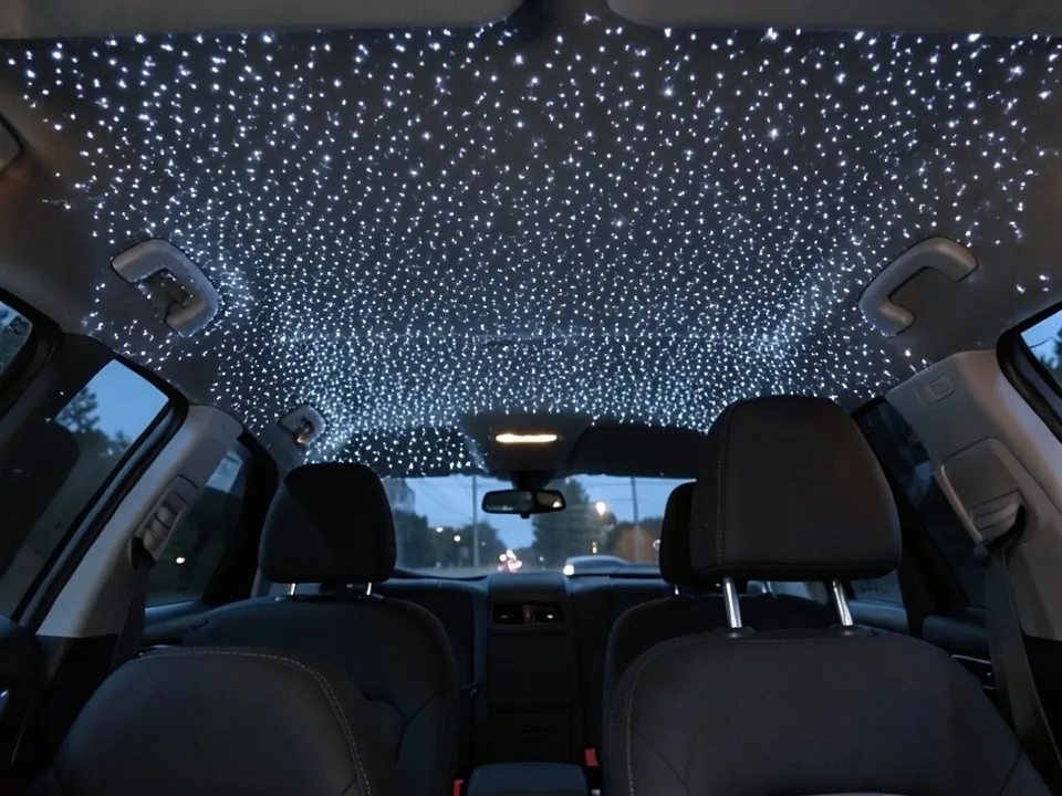 AI-drawn sample: the same SUV roof lining covered in bright white star points
