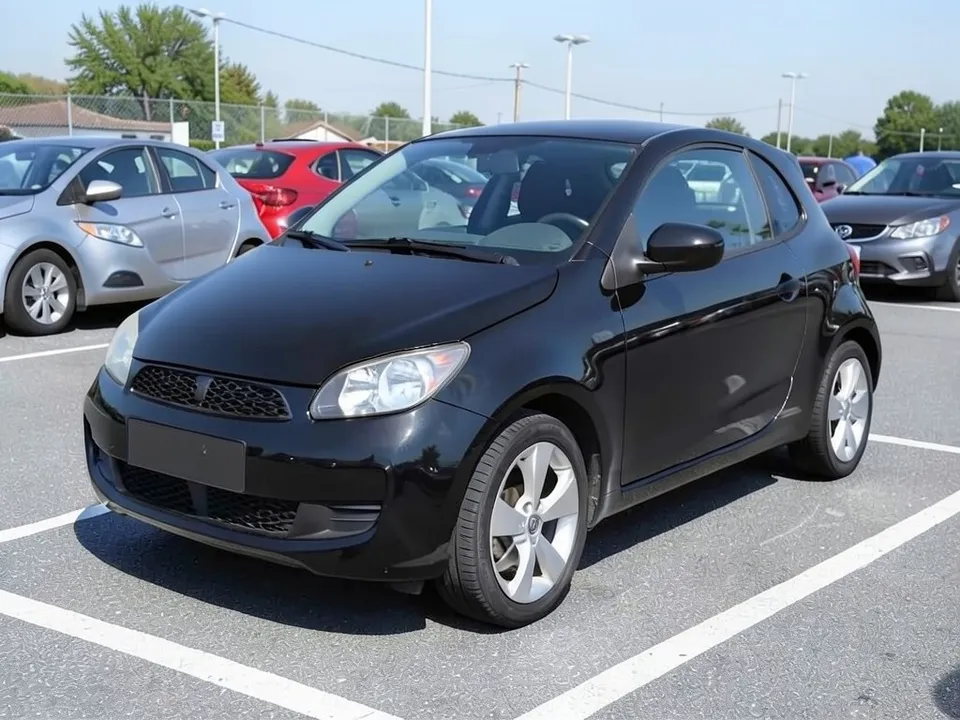 AI-drawn sample: a plain black three-door hatchback with silver wheels in a parking lot
