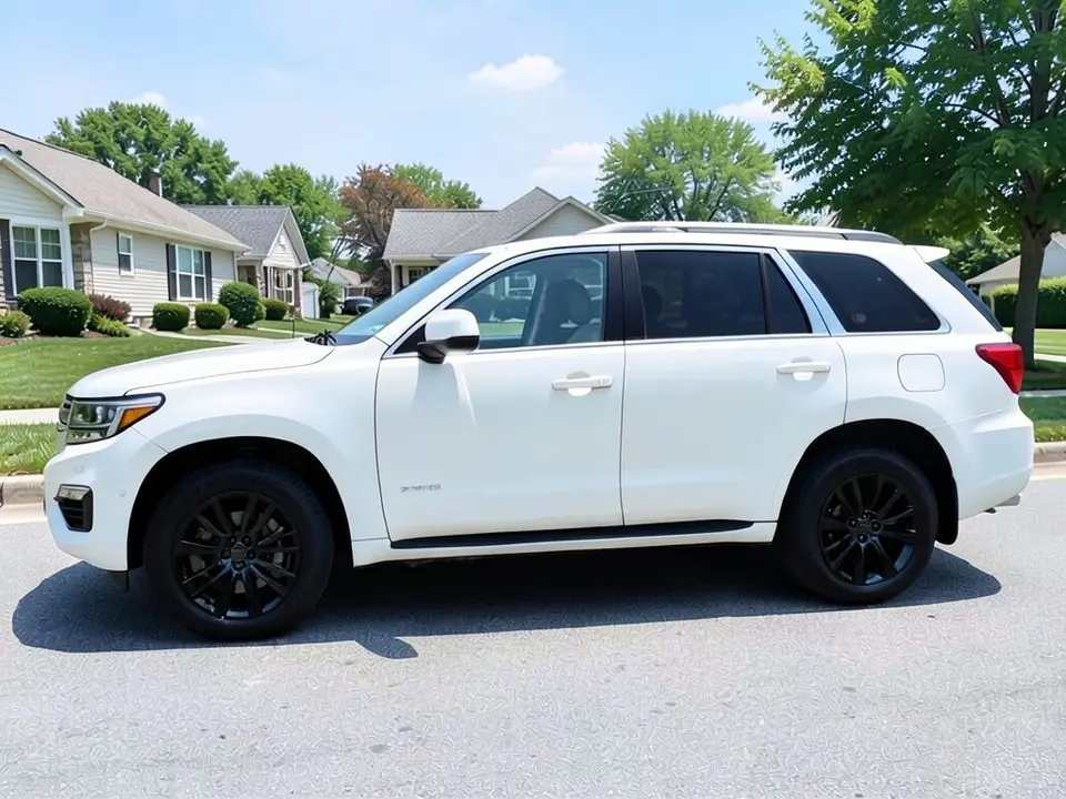 AI-drawn sample: the same white SUV on gloss black wheels