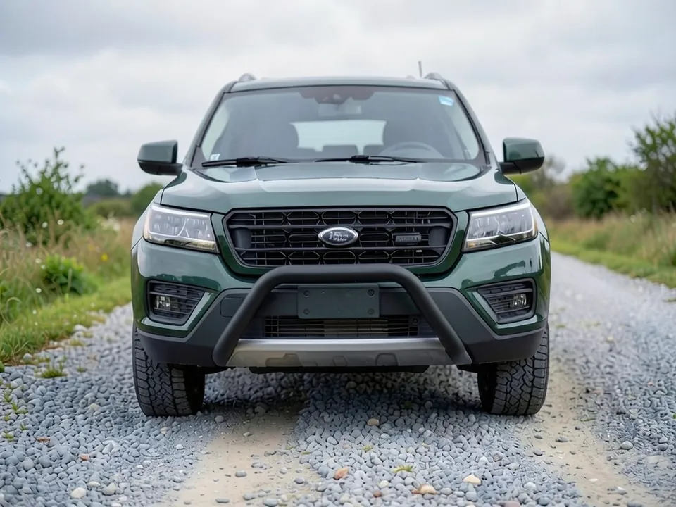 AI-generated sample: the same SUV with a matte black bull bar hoop in front of the bumper
