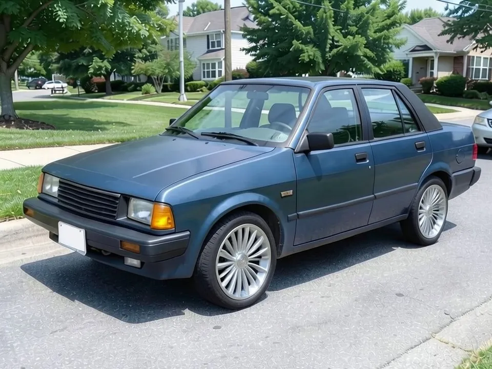 AI-drawn sample: the same sedan on silver turbine-style wheels with curved blades