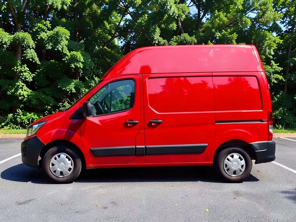 AI-drawn sample: the same van in a bright red gloss wrap look