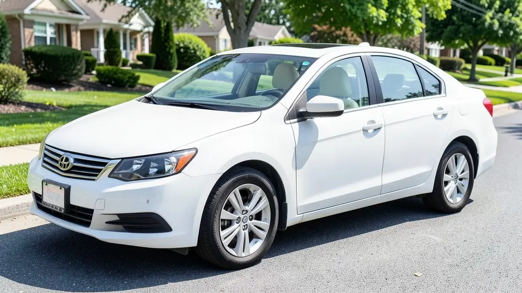 AI-generated sample: white sedan on a suburban street with clear, untinted windows